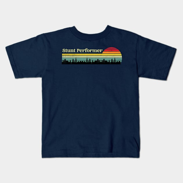 Stunt Performer - Retro Sunset & Skyline Design Kids T-Shirt by best-vibes-only